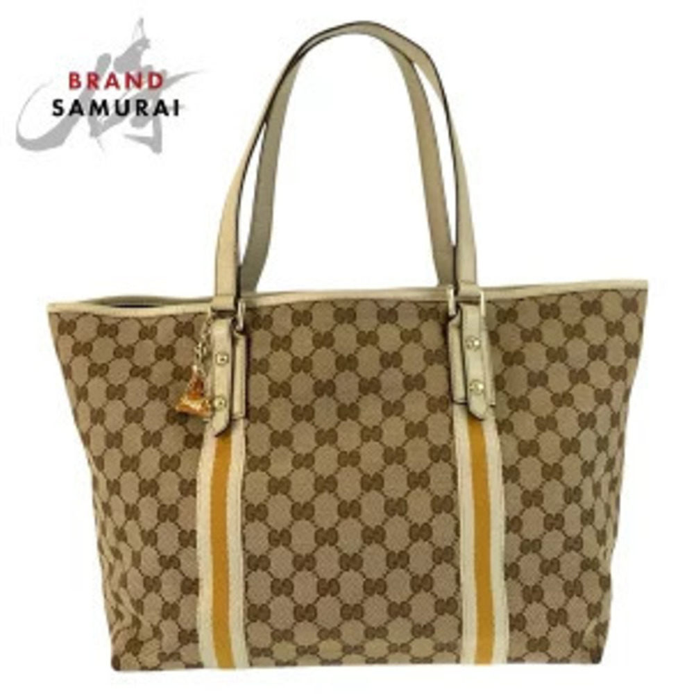 Gucci Sherry Tote Bag Shoulder Beige Ivory White GG Canvas Leather